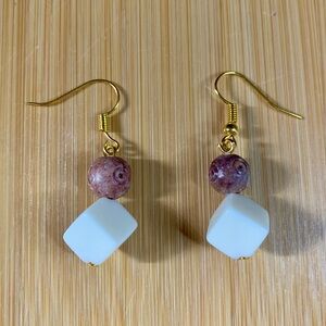 Chic Gold and White Dangle Earrings